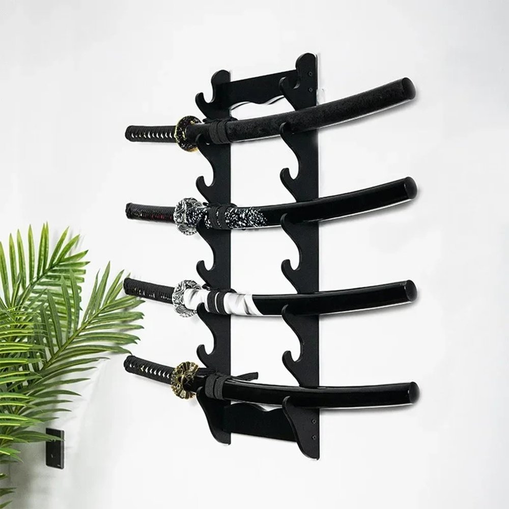 SUYUDD Wall Mount Sword Stand Wooden, Katana Samurai Sword Display Rack Hanger Sword Holder for Katana Wakizashi Sword Flute Fishing Rods