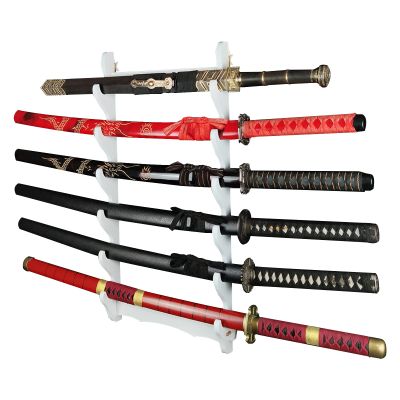 1-6 Tier Sword Holder Wall Mount Samurai Sword Stand Display Katana Wall Hanger Sword Racks, Martial Art Sword Stands - Wooden Multilayer Floor Standing Sword Hanger