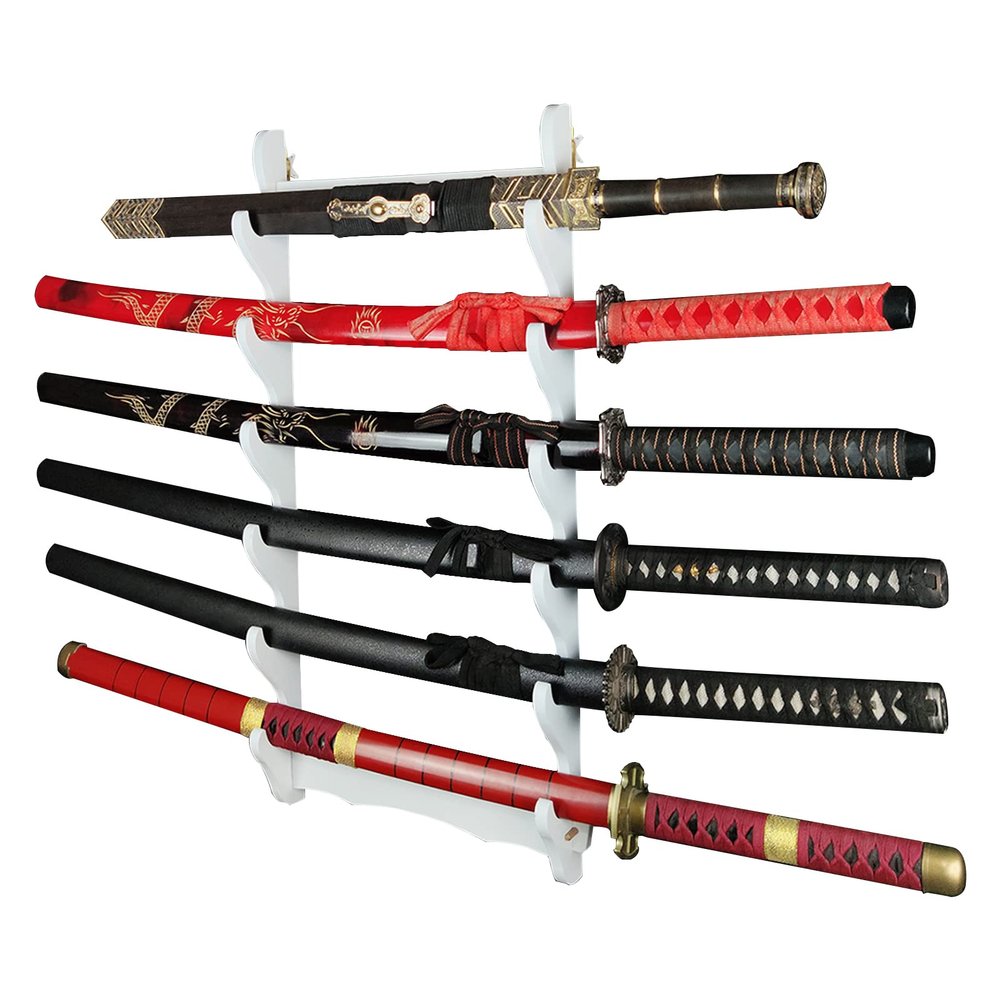 1-6 Tier Sword Holder Wall Mount Samurai Sword Stand Display Katana Wall Hanger Sword Racks, Martial Art Sword Stands - Wooden Multilayer Floor Standing Sword Hanger