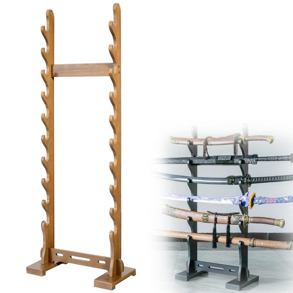 SUYUDD Sword Display Stand Katana Holder Wood Sword Hanger Samurai Sword Rack 6/8/10/16/24-Layer Vertical Lightsaber Holder, Multilayer Floor Standing Wand Holder Fishing Rod Storage Organizer