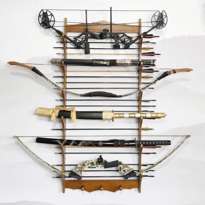 Sword Holder Sword Display Wall Mount Wood Katana Stand 6-Tier Samurai Display Rack, Wand Holder Sword Wall Hanger for Katana Sword Flute Fishing Rods Lightsaber Stand