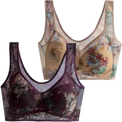 2PCS Lace Buttonless Comfortable Bra, Push-Up Lace Bra, Floral Wireless Lace Bralette Anti-Sagging Bra for Women (01,L)