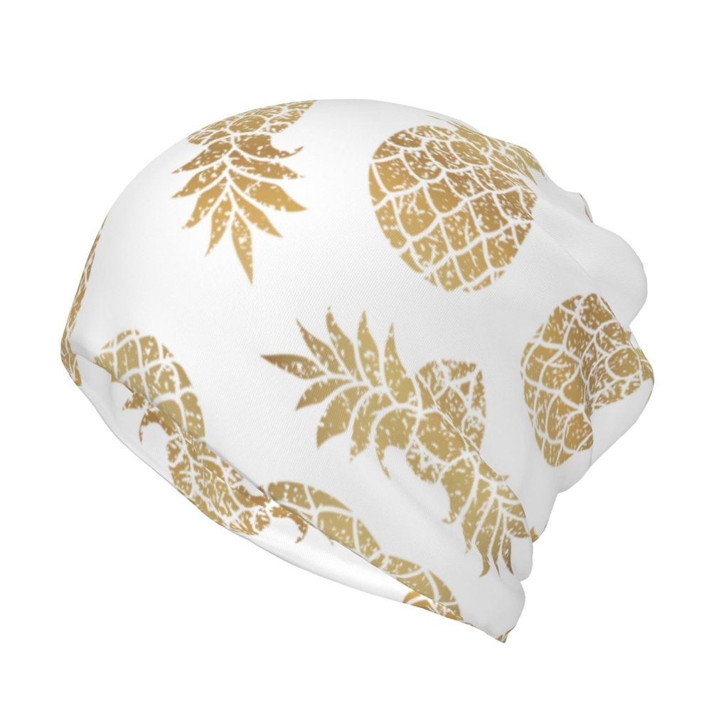 Mens Womens Winter Beanie Hat Scarf Set Warm Knit Thick Fleece Lined Cap Neck Warmer,Golden Pineapple Background Print