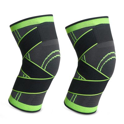 LUNCHS Knee Braces with Strap for Knee Pain,Knitting Elastic Knee Pads Compression Sleeve Support for Men Women,Sports,Running (Color : Green, Size : Medium)
