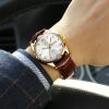 QBAIZI Mens Leather Band Watch Date and Day,Brown Wrist Watch for Men White Face,Fashion Diamond Water Resistant Men's Wristwatch Roman Numerals,Round Analog Quartz Man Watch for Men Gold Tone view 2