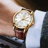 QBAIZI Mens Leather Band Watch Date and Day,Brown Wrist Watch for Men White Face,Fashion Diamond Water Resistant Men's Wristwatch Roman Numerals,Round Analog Quartz Man Watch for Men Gold Tone view 3