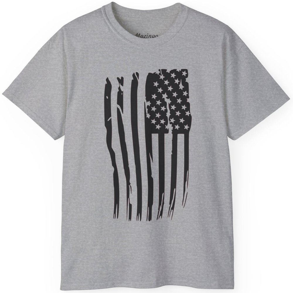 Mozingo Exclusive Heavyweight Shirts American Flag Classic Tee for Men Women (M, American Flag, Sport Gray)