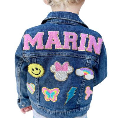 ROSLILY Personalized Kids Denim Patch Jacket with Names Gifts for Girls Boys Toddles (2-3T(100cm), Dark Blue), Sewn On Patch