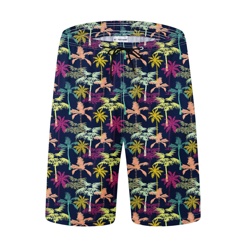 FT FENTENG Mens Swim Trunks for Men, Multicolour Palm Tree Mens Board Shorts Swimwear Bathing Suit with Mesh Lining, Funny Hawaii Quick Dry Beach Shorts for Men Swimming Trunks, X-Large