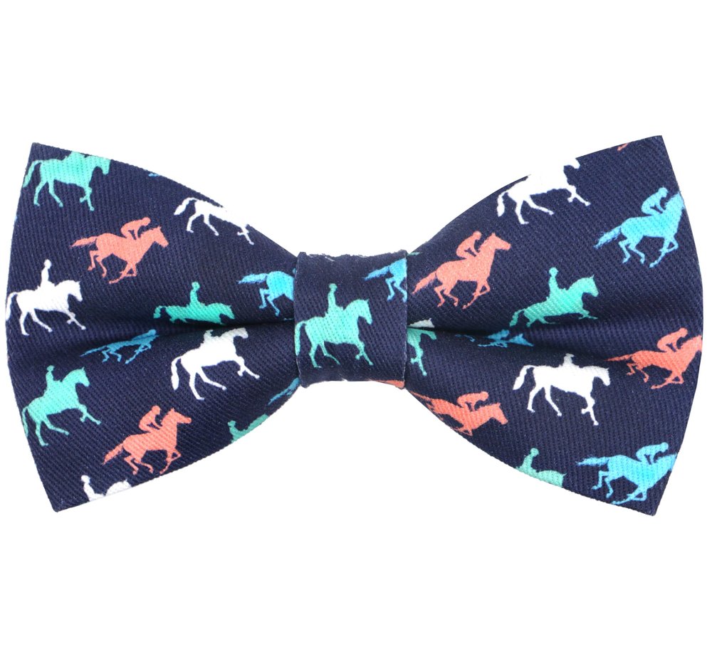 OCIA Cute Pattern Pre-tied Bow Tie Adjustable Bowties for Adult & Children Coral Blue Navy (Horse Racing)