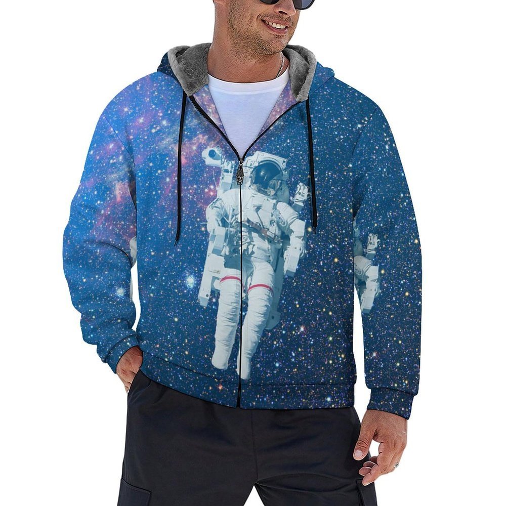 Astronaut Space Men's Zip Up Hoodie Thick Warm Hooded Sweatshirt Casual Jacket Coat S