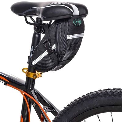 IBDRY Bicycle Saddle Bag, Bike Bag Under Seat Pouch Wedge Packs with Reflective Stripes,Bike Seat Pack Bag Cycling for Foldable Road Mountain Bike,Waterresistant (Color : Black)