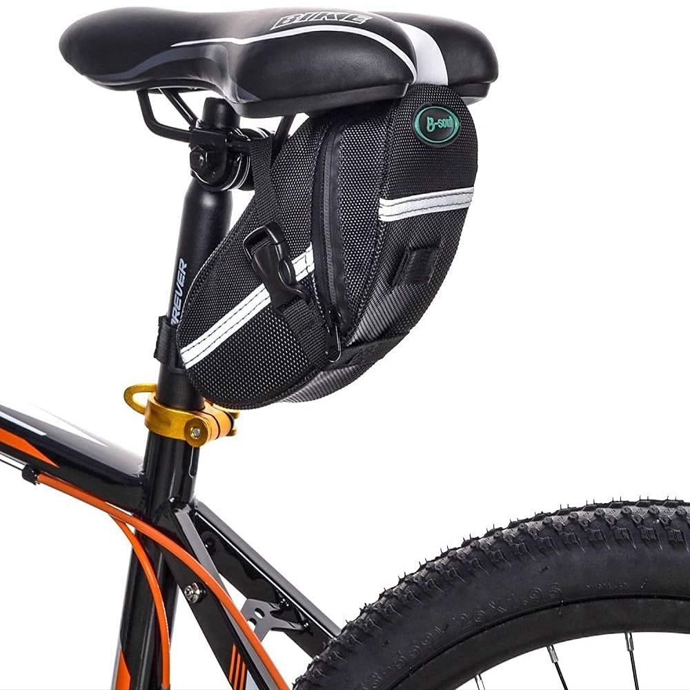 IBDRY Bicycle Saddle Bag, Bike Bag Under Seat Pouch Wedge Packs with Reflective Stripes,Bike Seat Pack Bag Cycling for Foldable Road Mountain Bike,Waterresistant (Color : Black)