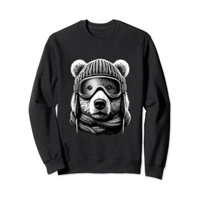 Funny Bear with Ski Goggles and Knitted Hat Skiing Sweatshirt