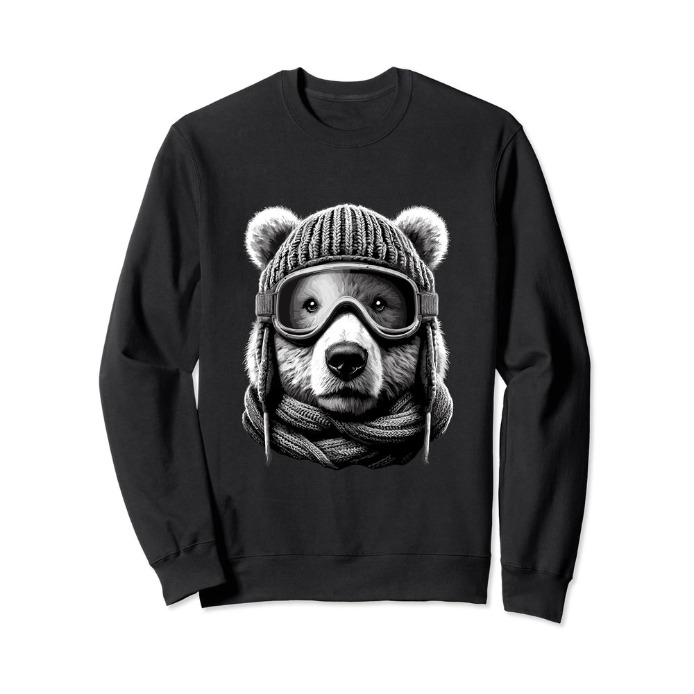 Funny Bear with Ski Goggles and Knitted Hat Skiing Sweatshirt