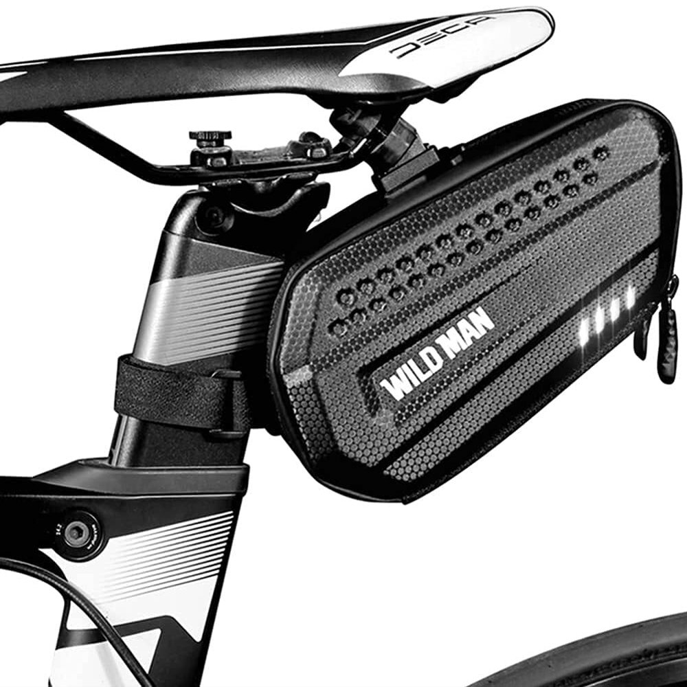 IBDRY Bike Saddle Bag 1.2L Waterproof Cycling Seat Bag Wedge Pack PU Storage Bag, Large Capacity for Mini Pump Keys Snacks Phones MTB Road Bicycle Rear Under Seat Bag Light Sport Looking