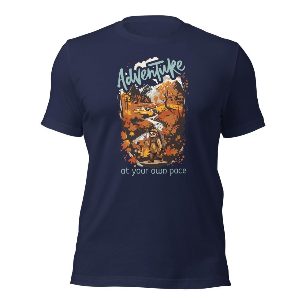 Adventure Sloth T-Shirt, Hiking Sloth Shirt, Fall Hiker Sloth Tshirt, Solth Lover Gift, Hiking Enthusiast Tee, Nature Walking Navy