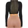 Long Sleeve Crop Top for Women Trendy Teen Girls Casual Scoop Neck Basic Layering Shirts Yoga Workout Y2K Fitted Blouse Black view 4