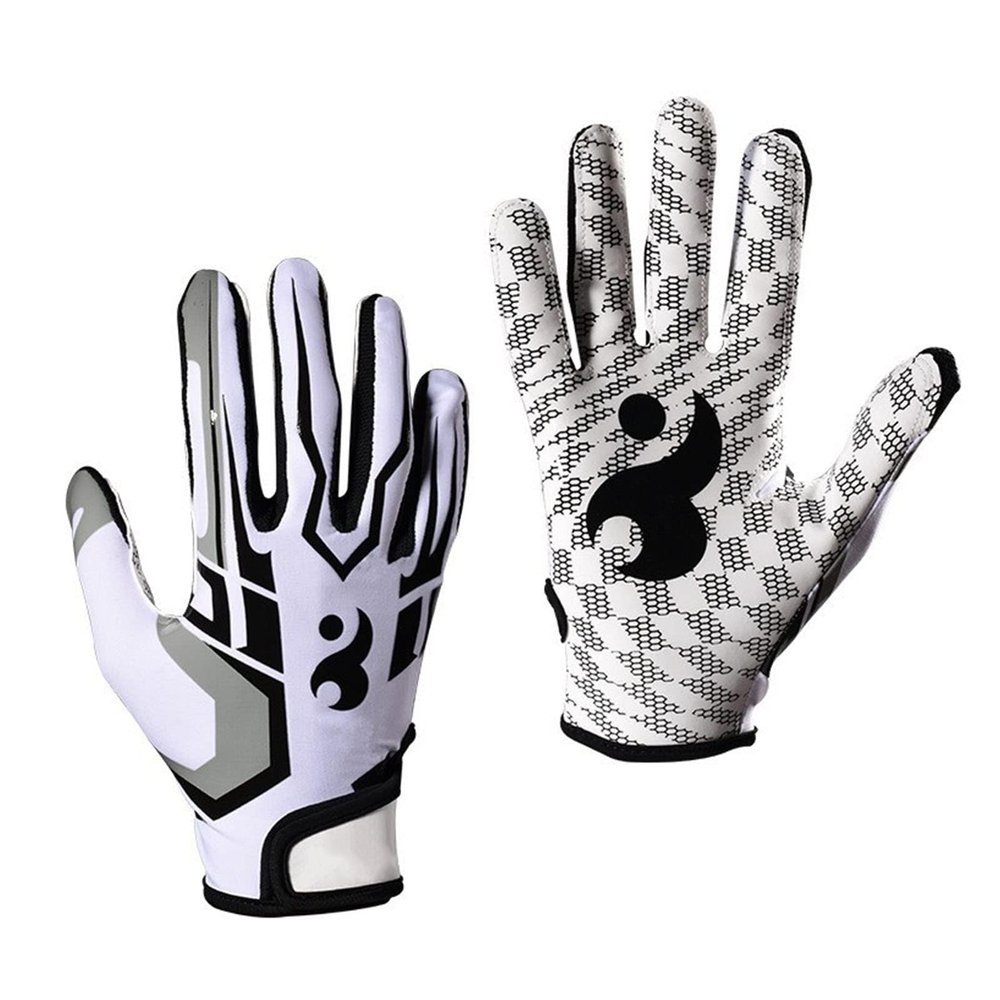 JEOZBM Football Gloves, Football Gloves Football Receiver Gloves, Breathable Stretch Sports Gloves for Youth and Adult(L-White)