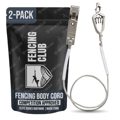 Fencing Club Fencing Foil/Saber Mask Cord, Elite Series, Head Wire Clamp Clip, Clear Wire, Competition Approved (2 Pack)