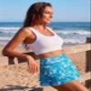 Aleumdr Women's 2026 Three Layered Swim Skirted Built-in Brief Bikini Swim Bottom Swimdress Sky Blue Printed X-Large view 3