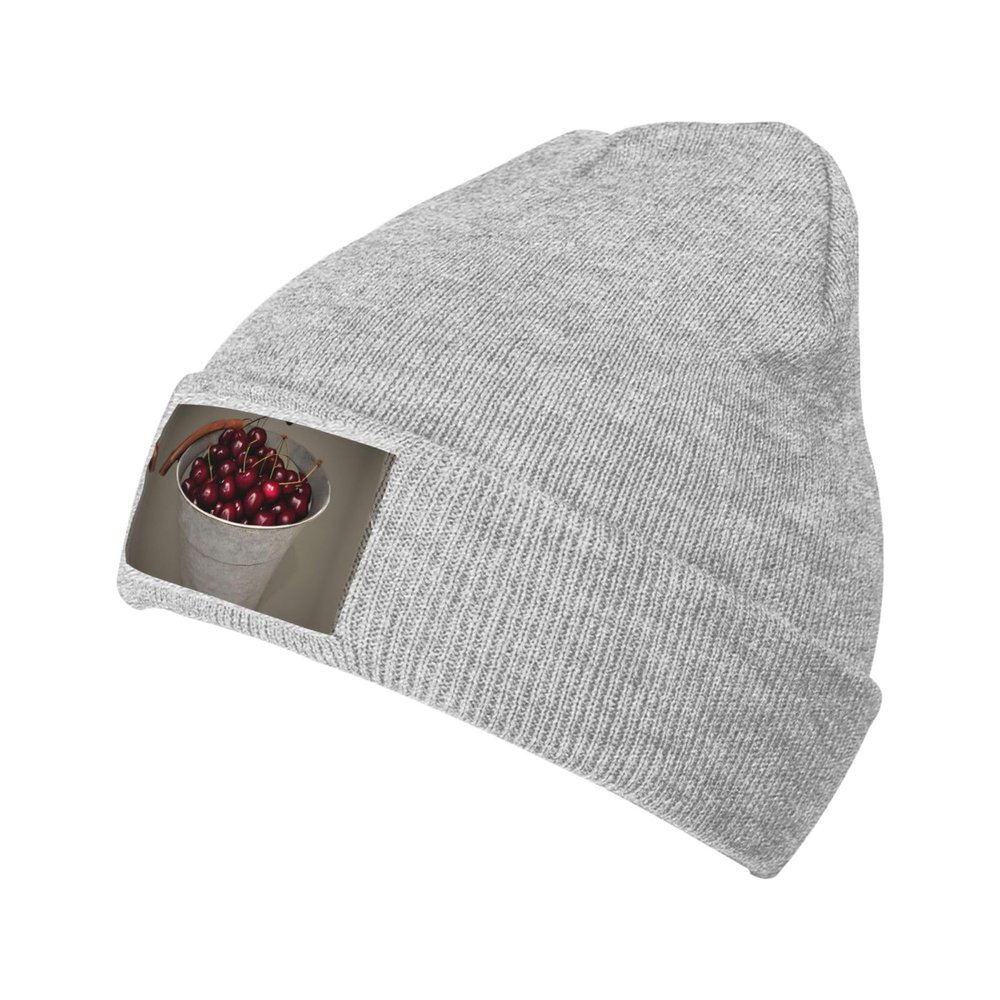 Bucket with Full of Cherries Fashionable Adult Knitted Wool Hat,Unisex Brimless Cap,Ideal for Casual Wear