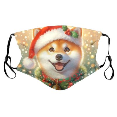 Reusable Cloth Face Masks with 2 Filters Shiba-Inu-Dog-Christmas Washable Face Covering Medium Black