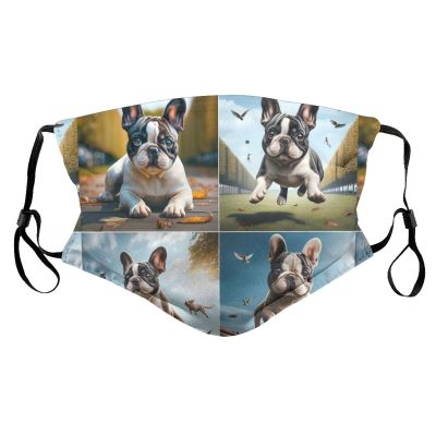 Reusable Cloth Face Masks with 2 Filters Funny-Bulldog-Jump Washable Face Covering Small Black