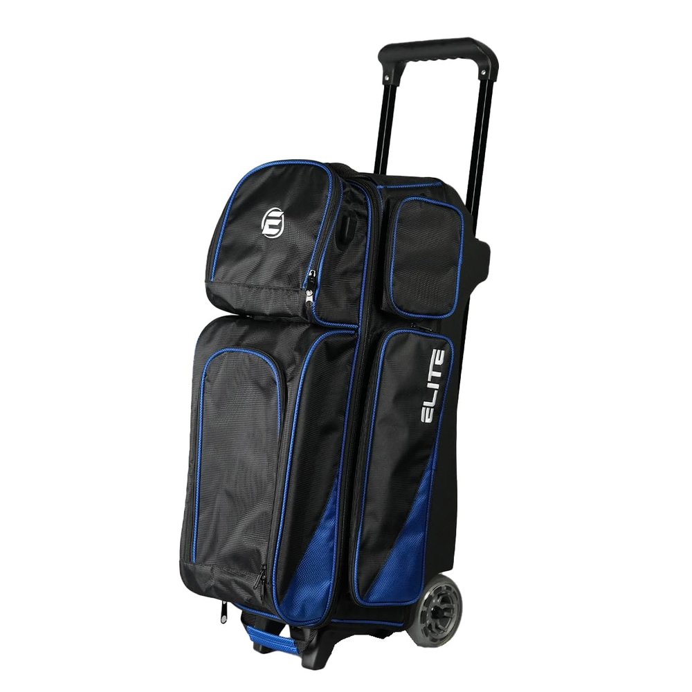 ELITE Deluxe 3-Ball Roller Bowling Bag | Spacious Bowling Bags | Rolling Bag with 5 Smooth and Sturdy Wheels | Holds Up to 3 Bowling Balls | Built-in USB Charging Port