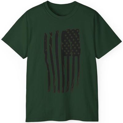 Mozingo Exclusive Heavyweight Shirts American Flag Classic Tee for Men Women (L, American Flag, Forest Green)