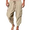 Buddhi Mens 2024 Harem Pants Casual Loose Hippie Yoga Beach Pants Elastic Waist Beach Boho Yoga Trousers Drop Crotch Cotton Trousers Baggy Joggers Khaki view 1