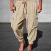Buddhi Mens 2024 Harem Pants Casual Loose Hippie Yoga Beach Pants Elastic Waist Beach Boho Yoga Trousers Drop Crotch Cotton Trousers Baggy Joggers Khaki view 2
