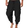 Buddhi Mens 2024 Harem Pants Casual Loose Hippie Yoga Beach Pants Elastic Waist Beach Boho Yoga Trousers Drop Crotch Cotton Trousers Baggy Joggers Black view 1