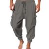 Buddhi Mens 2024 Harem Pants Casual Loose Hippie Yoga Beach Pants Elastic Waist Beach Boho Yoga Trousers Drop Crotch Cotton Trousers Baggy Joggers Grey view 1