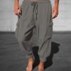 Buddhi Mens 2024 Harem Pants Casual Loose Hippie Yoga Beach Pants Elastic Waist Beach Boho Yoga Trousers Drop Crotch Cotton Trousers Baggy Joggers Grey view 2