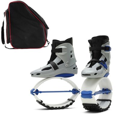 EvikoO Blue Silver Unisex Adults Kangaroo Jump Shoes with Storage Bag, Anti-Gravity Running Boots, Fitness Bounce Shoe Jumping Shoes (Color : Blue+Silver, Size : Large)