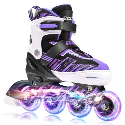 ECOO Adjustable Inline Skates Boys and Girls with Light up WheelsRoller Skates for Kids Ages 4-12, Teen Skates for Beginner Outdoor and Indoor (Purple, XLarge-Youth & Adult6-9 US)