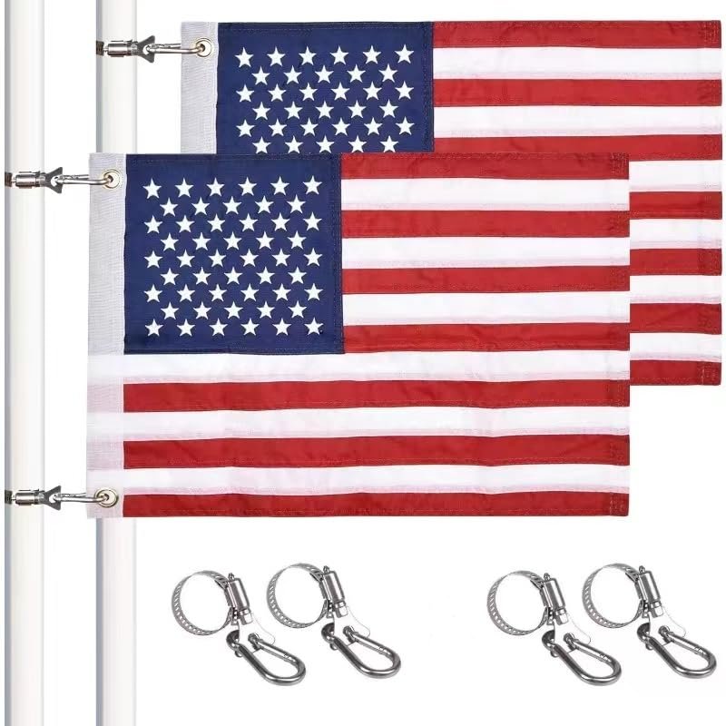 2 Pcs Universal Boat Flag Marine 12"x18" with 4 Boat Flag Pole Kits USA Flag with 50 Embroidered Stars American