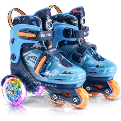 SULIFEEL Adjustable Toddler Roller Skates for Girls Boys Kids,Fun Illuminating Light Up Flash Wheels Three-Point Type Balance Suitable for Beginners Indoor and Outdoor Roller Skating