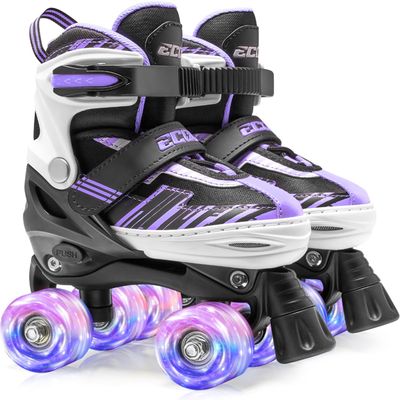 ECOO Roller Skates for Girls Boys Ages 4-12, Toddler Kids 4 Size Adjustable Light up Wheels Beginner Skates (Purple, Small-Little Kids(11j-13j US)