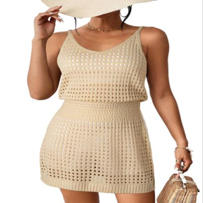 Dokotoo Women's Swimwear Cover Ups 2026 Summer Scoop Neck Sleeveless Bathing Suit Crochet Hollow Out Spaghetti Straps Resort Wear Outfits Beach Dresses for Women Apricot XX-Large