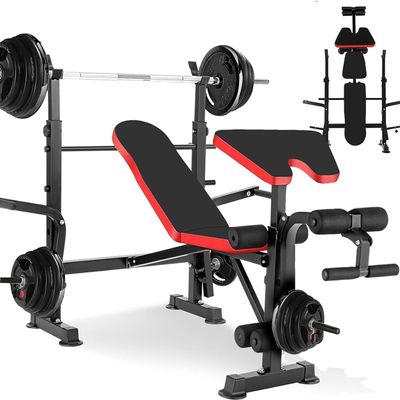 Hicient 660lbs Olympic Weight Bench Set with Squat Rack, Bench Press Set with Preacher Curl & Leg Developer, Multifunctional 5 in 1 Adjustable Foldable Wourkout Bench Set, Exercise Equipment for Home