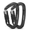 Lasehuh UIAA Certified 25KN Auto Locking Climbing Carabiner Clips, D Shaped, Twist Lock, and Heavy Duty Carabiners for Rock Climbing, Rappelling,3.93 Inch, Large Size. (Black Silver-2PCS) view 1