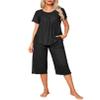 Ekouaer Pajama Set for Women 2 Piece Capri Pants Short Sleeve Top Sleepwear Soft Pjs Loungewear with Pockets S-3XL Black view 1