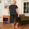 Ekouaer Pajama Set for Women 2 Piece Capri Pants Short Sleeve Top Sleepwear Soft Pjs Loungewear with Pockets S-3XL Black view 3