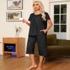 Ekouaer Pajama Set for Women 2 Piece Capri Pants Short Sleeve Top Sleepwear Soft Pjs Loungewear with Pockets S-3XL Black view 4