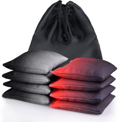 Iheqard Weather Resistant Cornhole Bags, Gradient Corn Hole Bags Set of 8, Cornhole Bean Bags, Modified Size Cornhole Bags for Tossing Game, Includes Tote Bag (BlackGrey & RedBlack)