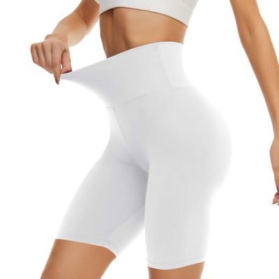 CAMPSNAIL Workout Biker Shorts Women - 3"/5"/8" High Waisted Tummy Control Spandex Booty Volleyball Shorts for Yoga Dance White
