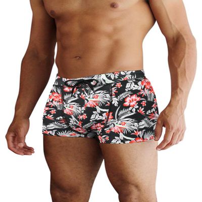 COOFANDY Mens Athletic Swim Jammers Quick Dry Square Leg Swim Briefs Fashion Swimsuit Plant Prints XL