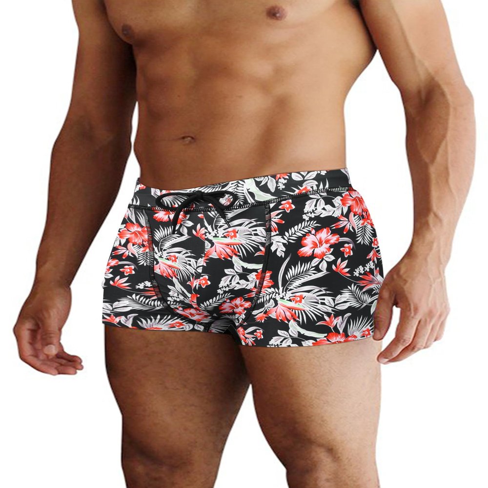 COOFANDY Mens Athletic Swim Jammers Quick Dry Square Leg Swim Briefs Fashion Swimsuit Plant Prints XL